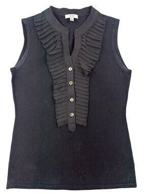 Vintage Cache Pleated Ruffle Sleeveless Blouse